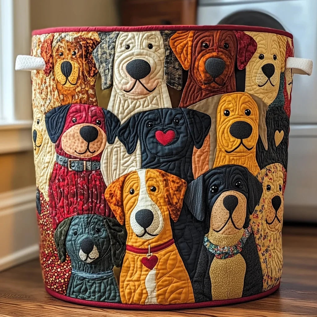 Patchwork Pup quilted laundry basket