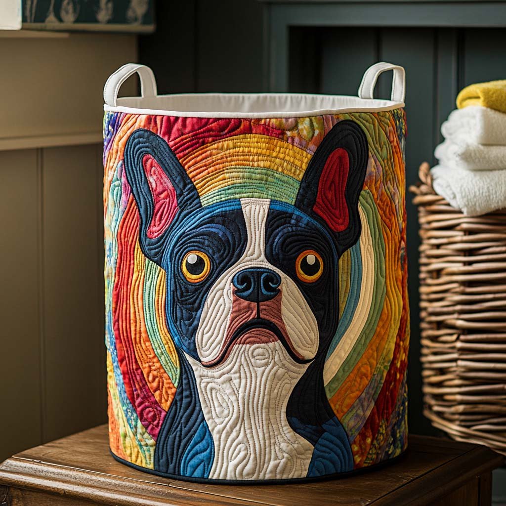 Rainbow Terrier quilted laundry basket
