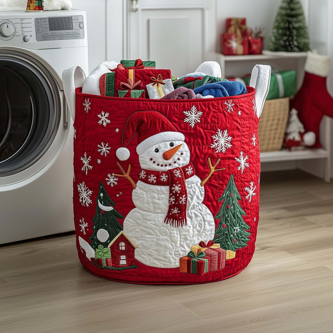 Red Scarf Snowman quilted laundry basket