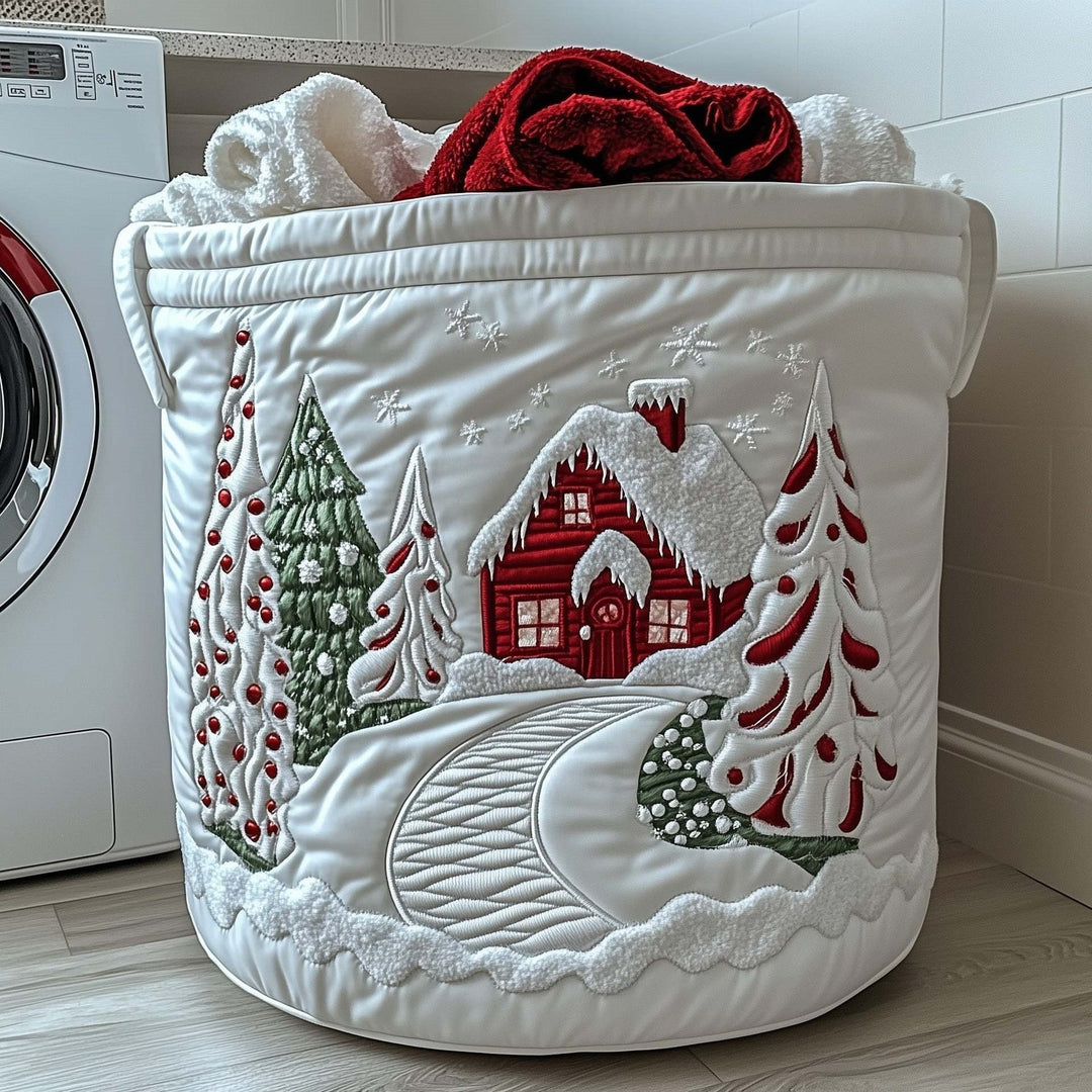 Frosted Candy Cane Village quilted laundry basket