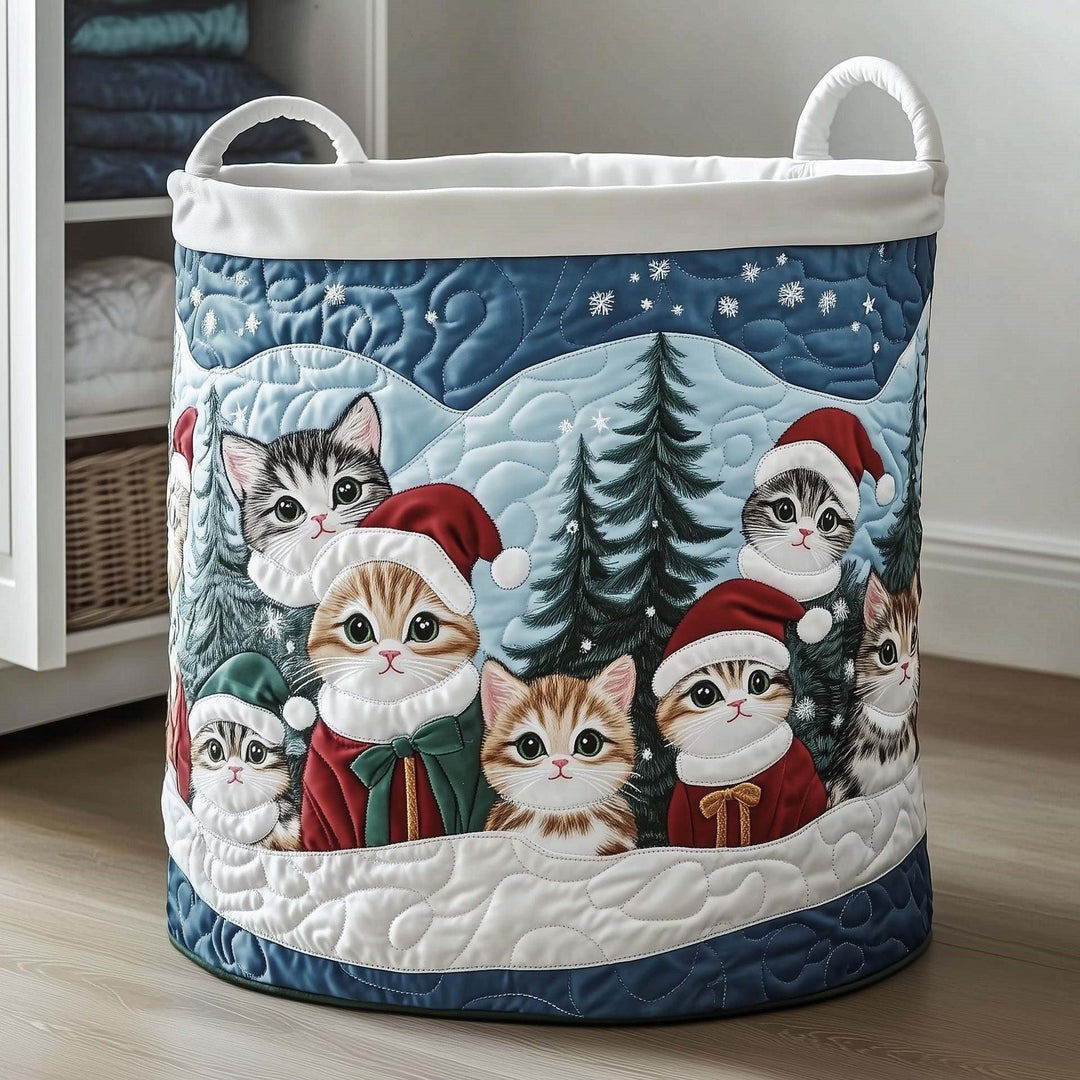 Snow Day Kittens quilted laundry basket