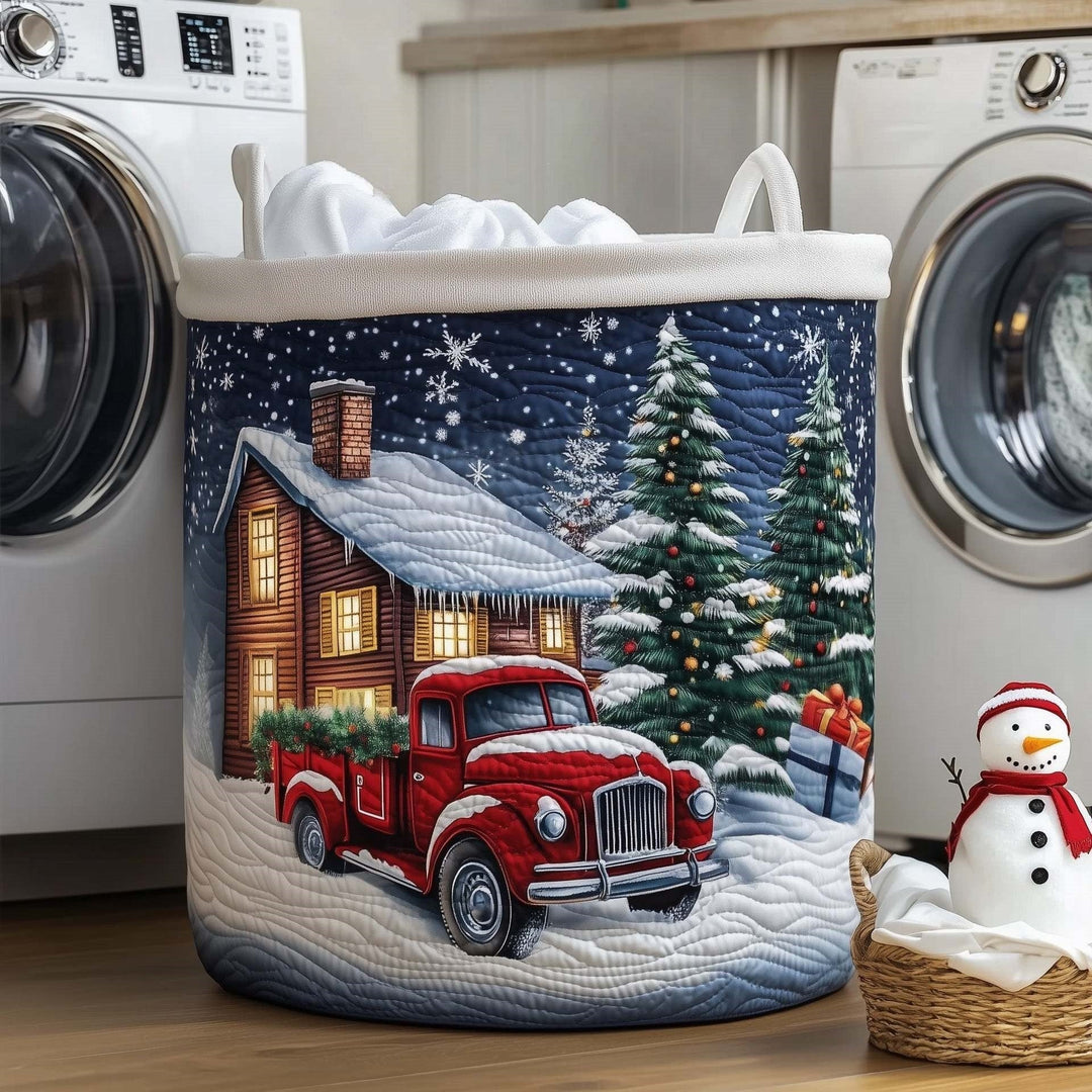 Frosty Lodge Truck quilted laundry basket