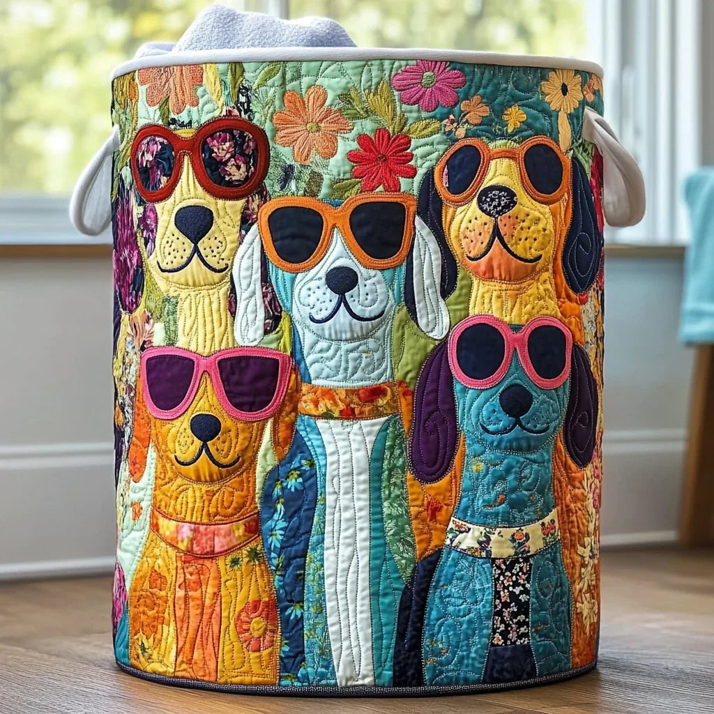 Brighton Beach Dogs quilted laundry basket