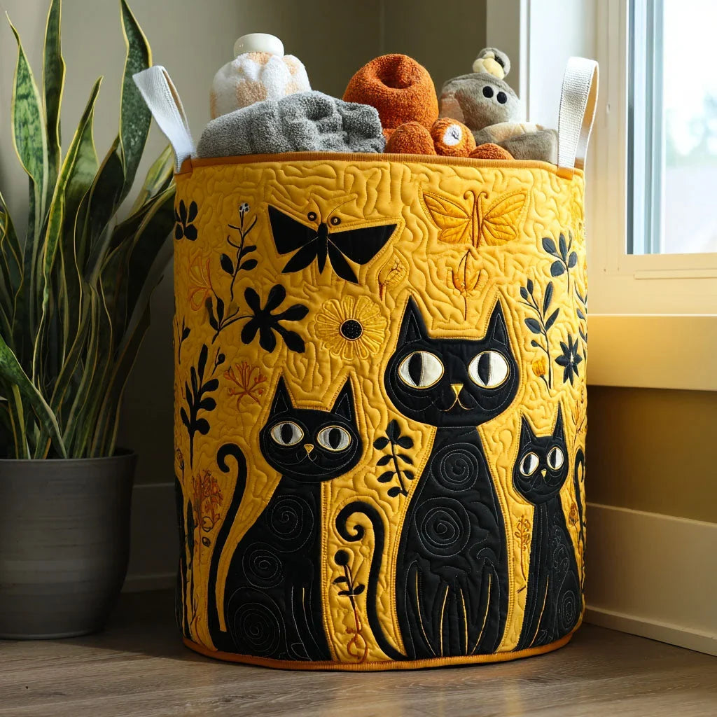 Three Sunny Kittens quilted laundry basket