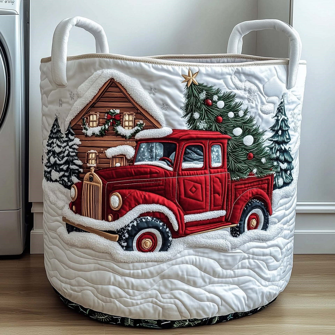 Classic Red Christmas Truck quilted laundry basket