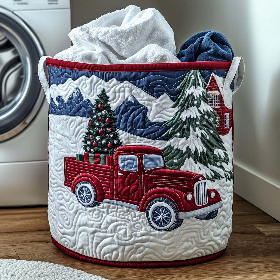 Mountain Pass Christmas Delivery quilted laundry basket